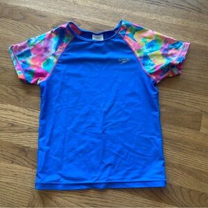 Speedo Girl's Uv Swim Shirt Short Sleeve Printed Rashguard size medium